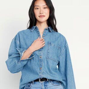 Boyfriend Button-Down Denim Tunic New Never Worn